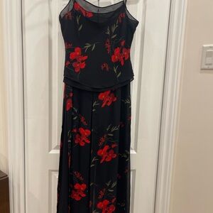 Joseph ribkoff Women’s Black floral spagetthi strap tank top maxi Skirt in 10